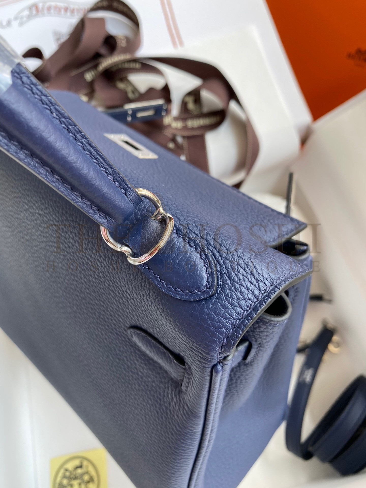H**me5 Kelly Retourne 25 Handmade Bag In Blue Saphir Clemence Leather Master Quality
