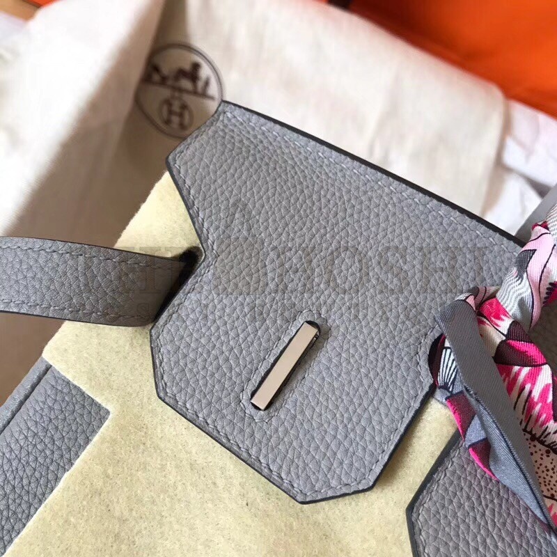 H**me5 Pearl Grey Birkin 30cm Clemence Handmade Bag Master Quality
