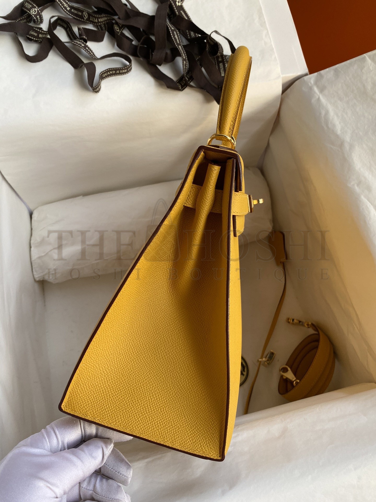 H**me5 Kelly Sellier 28 Handmade Bag In Jaune Ambre Epsom Calfskin Master Quality