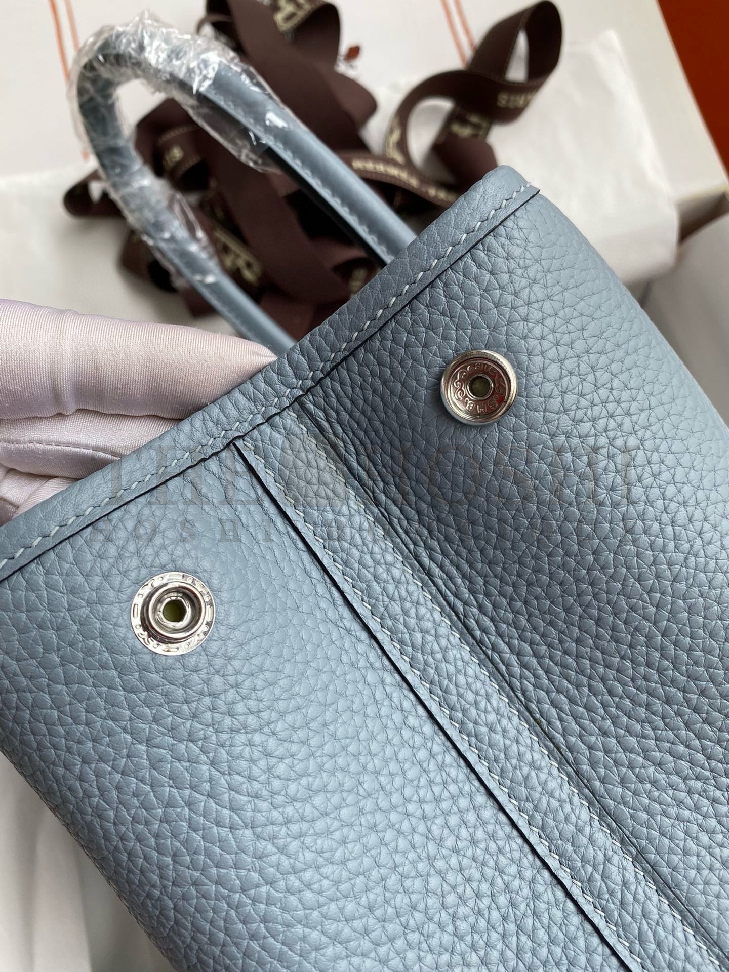 H**me5 Garden Party 30 Handmade Bag in Blue Lin Clemence Leather Master Quality