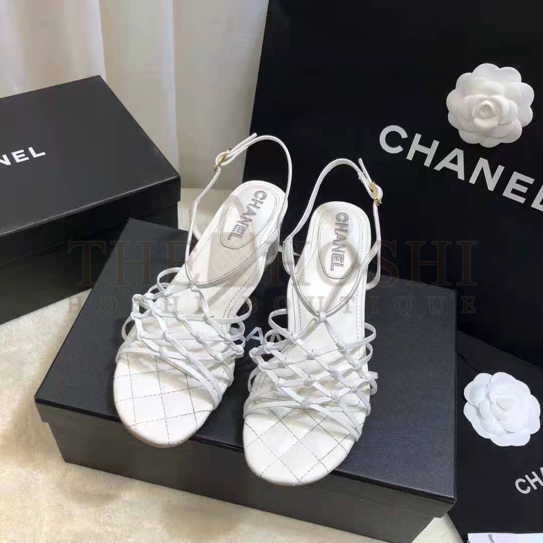 Ch**el Women Sandals Lambskin White 5 cm Heel Master Quality