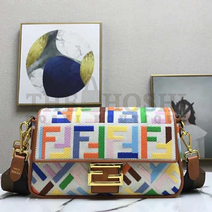 F**di Women Iconic Baguette Medium Size FF Beige Canvas Bag Master Quality