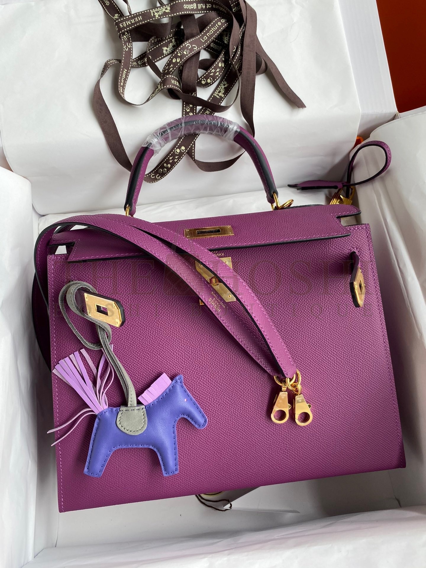 H**me5 Kelly Sellier 28 Handmade Bag In Anemone Epsom Calfskin Master Quality