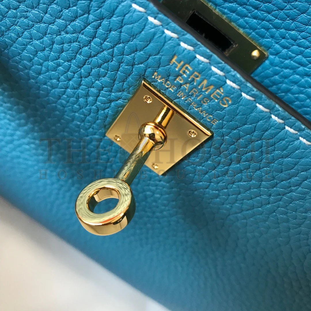 H**me5 Kelly 20cm Bag In Blue Jean Clemence Leather GHW Master Quality