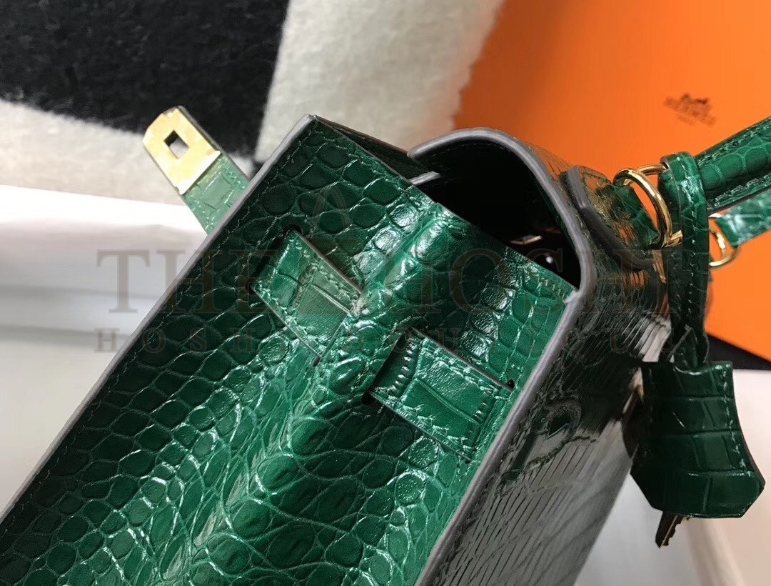 H**me5 Kelly 25cm Bag In Green Embossed Crocodile Master Quality