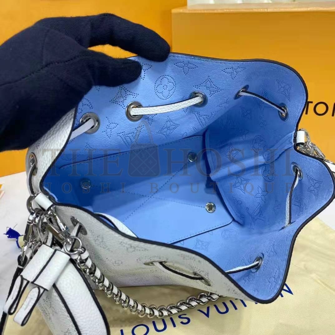 L0vis Vvtt0n LV Women Bella Bucket Bag Gradient Blue Mahina Perforated Calf Leather Master Quality