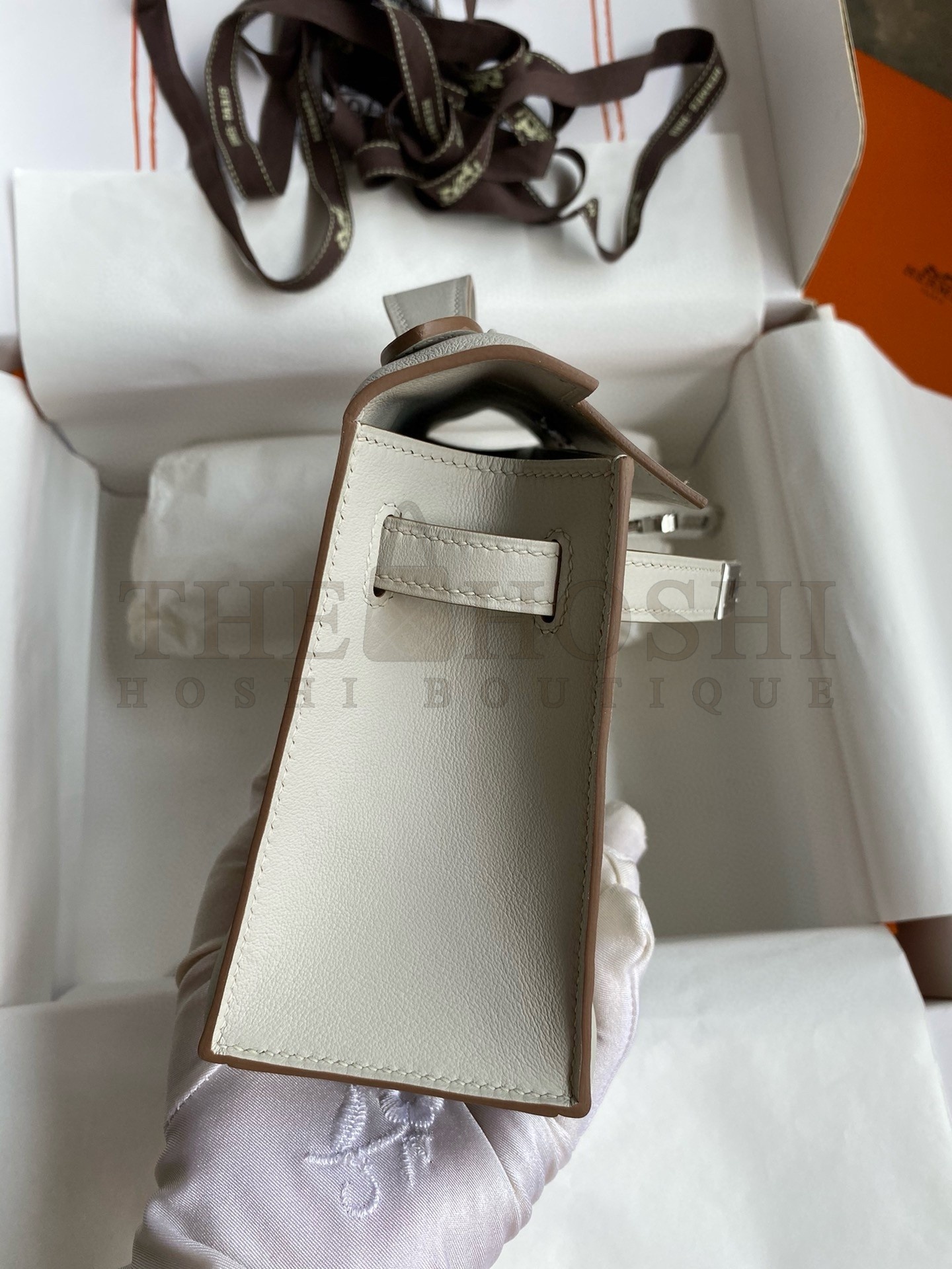H**me5 Kelly Pochette Handmade Bag In Pearl Grey Swift Calfskin Master Quality