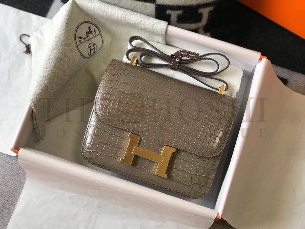H**me5 Constance 24cm Bag In Taupe Embossed Crocodile Master Quality