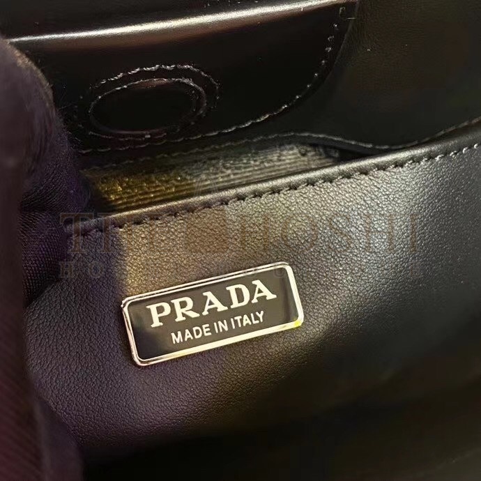 Pra*a Cleo Shoulder Large Bag In Black Brushed Leather Master Quality