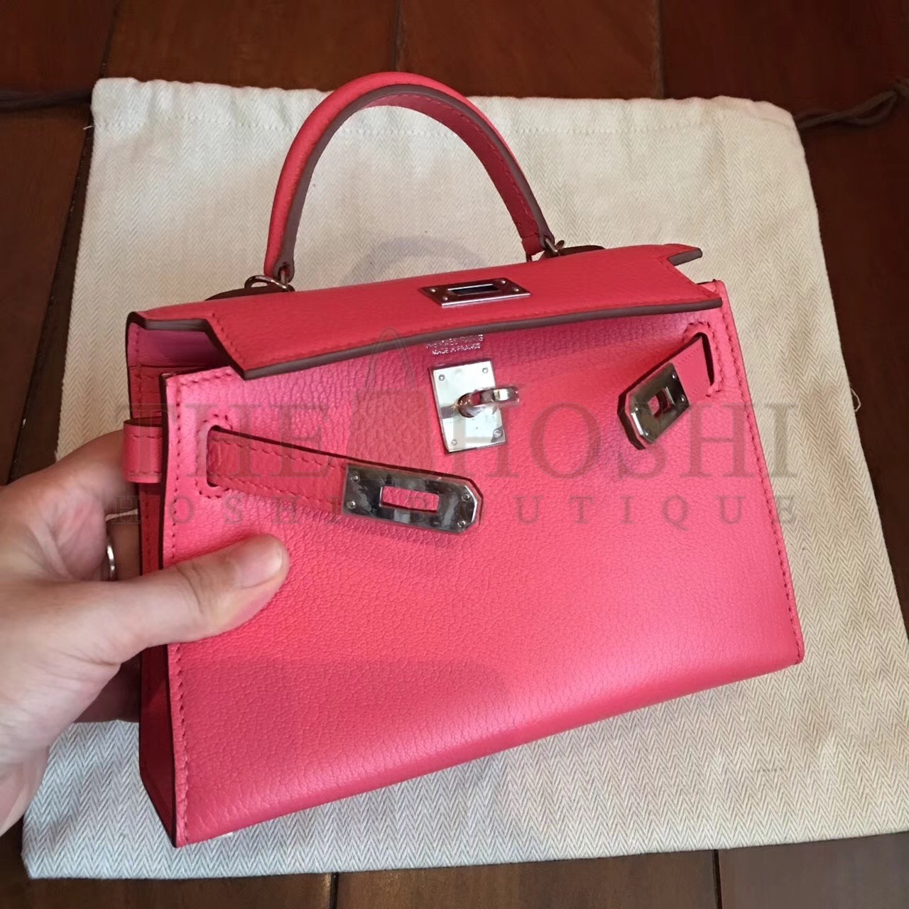 H**me5 Rose Lipstick Chevre Kelly Mini II Handmade Bag Master Quality