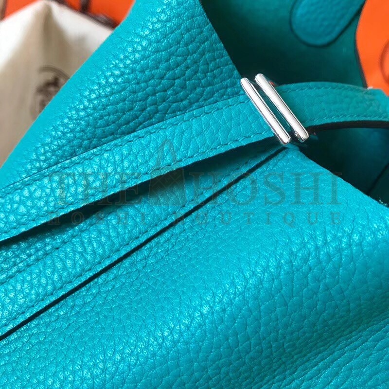 H**me5 Blue Paon Picotin Lock MM 22cm Handmade Bag Master Quality