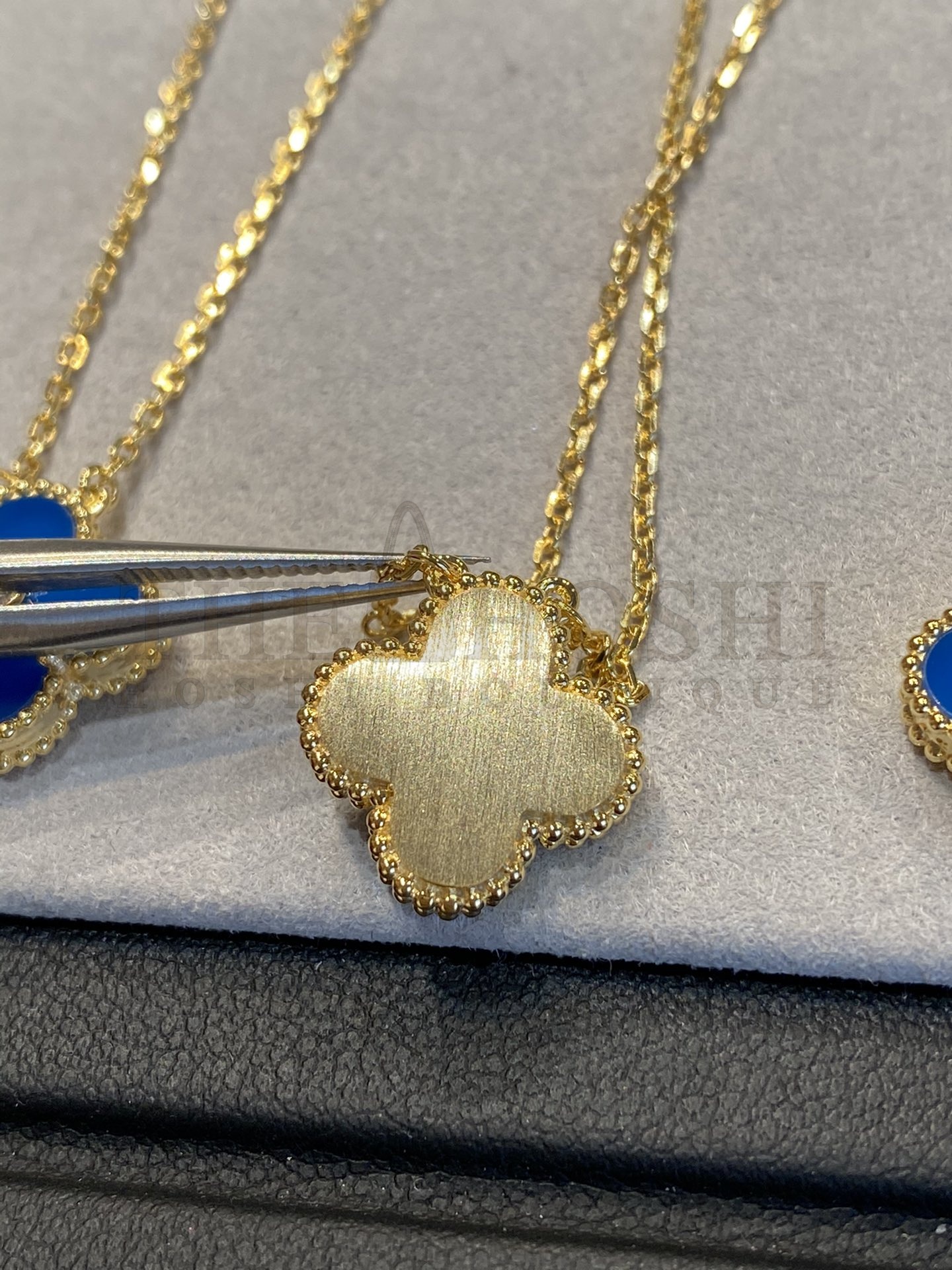 V*n Cl**f & Arpels Blue Agate Clover Necklace with D1am0nds, Vintage Alhambra pendant Master Quality