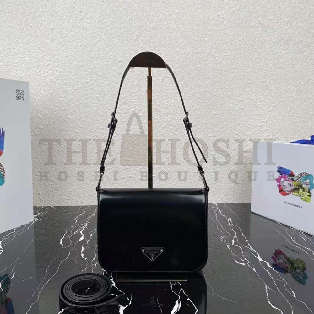 Pra*a Women Brushed Leather Shoulder Bag-Black Master Quality