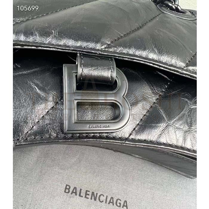 Ba1en*iaga Women Crush Small Chain Bag Quilted Black Crushed Calfskin Black Matte Hardware Master Quality