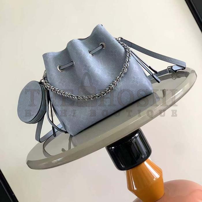 L0vis Vvtt0n LV Women Bella Bucket Bag Lilac Perforated Mahina Calfskin M22714 Master Quality