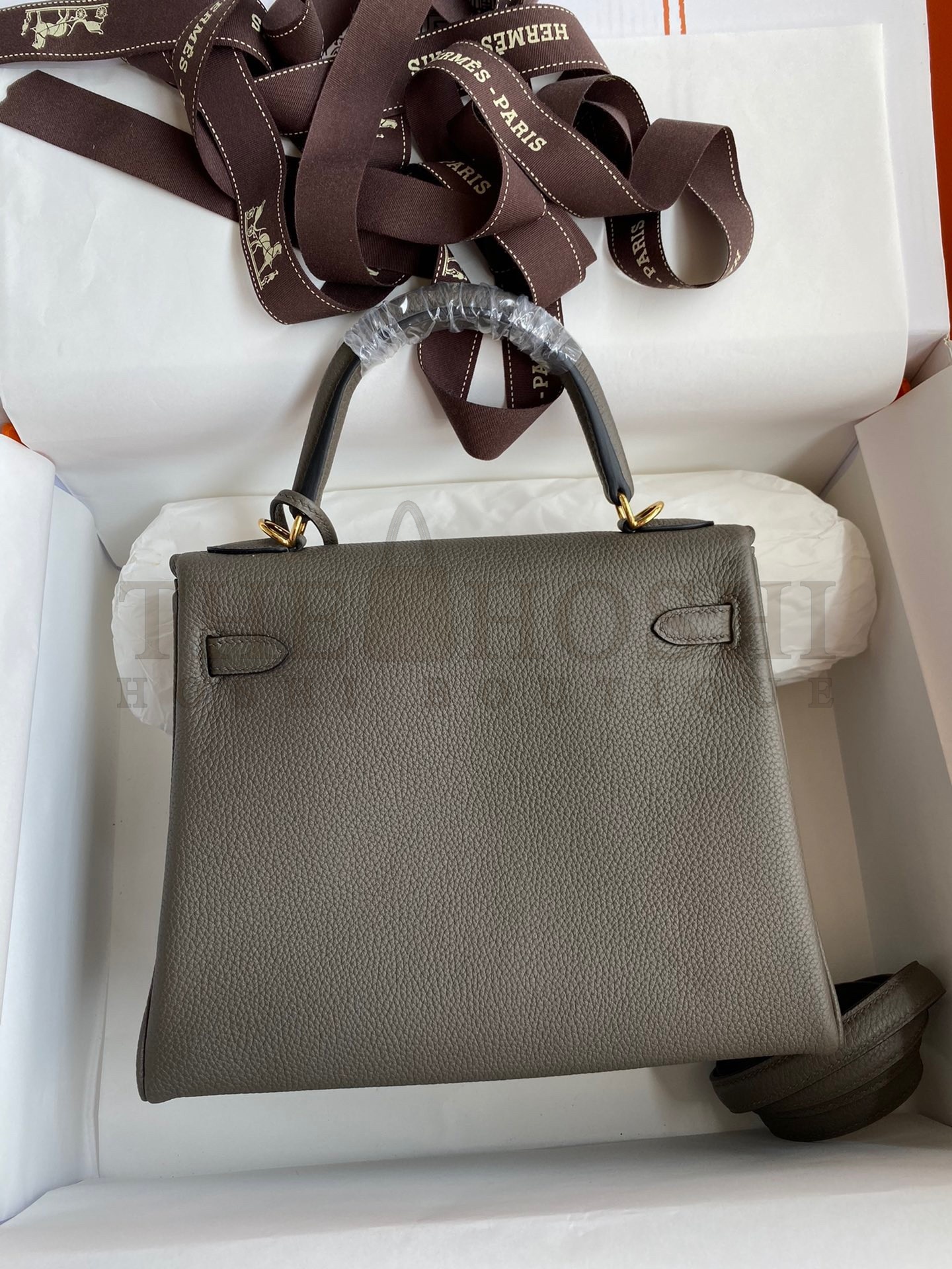 H**me5 Kelly Retourne 25 Handmade Bag In Etain Clemence Leather Master Quality