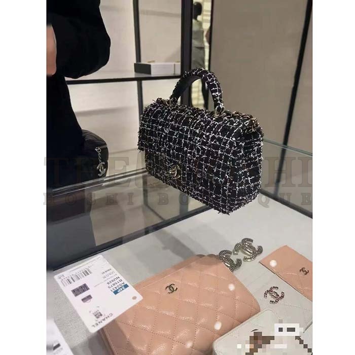 Ch**el Women CC Mini Flap Bag Top Handle Sequin Tweed Black Master Quality