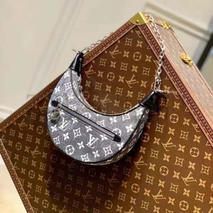 L0vis Vvtt0n LV Women Loop PM Bag Gray Denim Textile Jacquard Master Quality