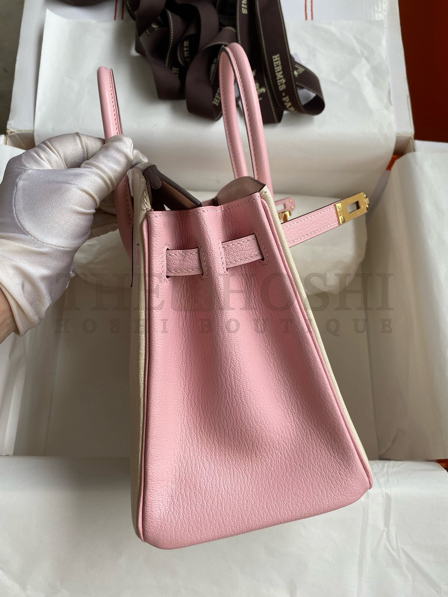 H**me5 HSS Birkin 25 Bicolor Bag in Craie and Pink Chevre Mysore Leather Master Quality