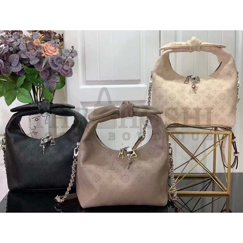 L0vis Vvtt0n LV Women Why Knot PM Handbag Black Perforated Mahina Calf Leather Master Quality