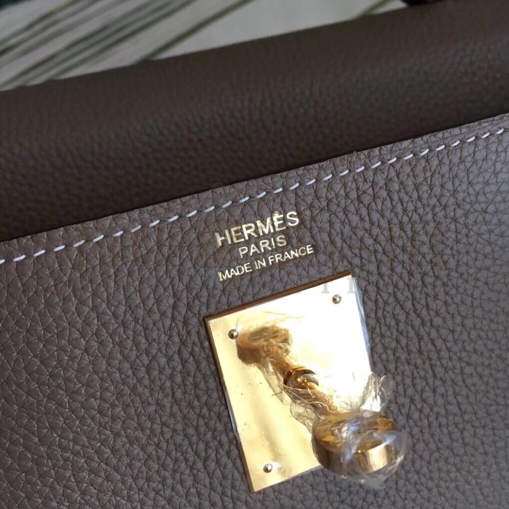H**me5 Taupe Clemence Kelly 35cm Handmade Bag Master Quality