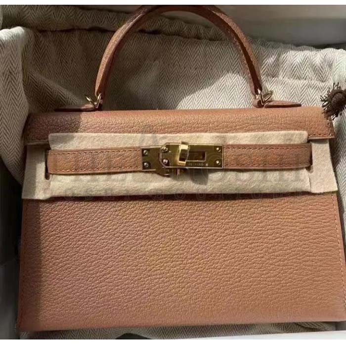 H**me5 Women Mini Kelly 20 Bag in Togo Leather with Gold Hardware-Brown Master Quality