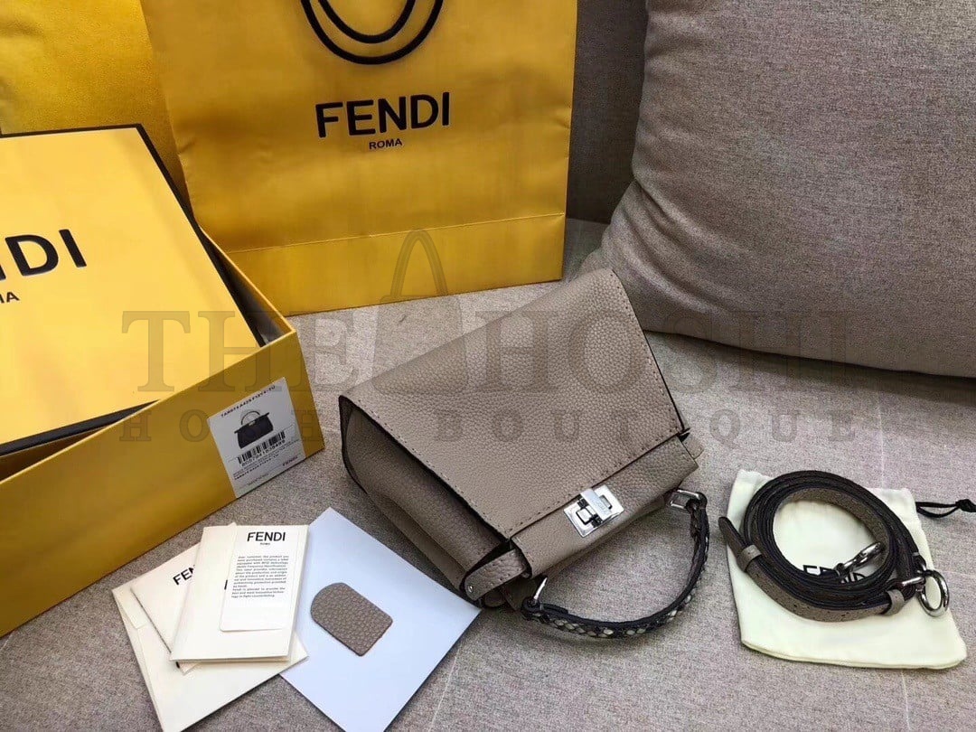 F**di Peekaboo Mini Selleria Grey Bag with Python Leather Handle Master Quality