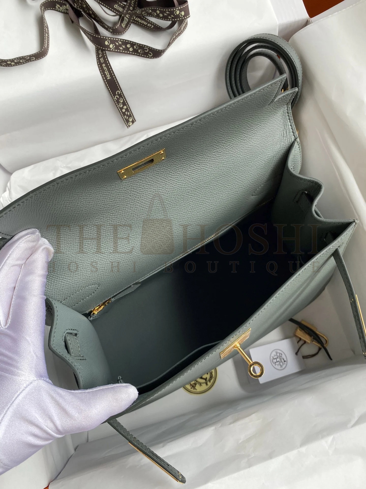 H**me5 Kelly Sellier 28 Handmade Bag In Vert Amande Epsom Calfskin Master Quality