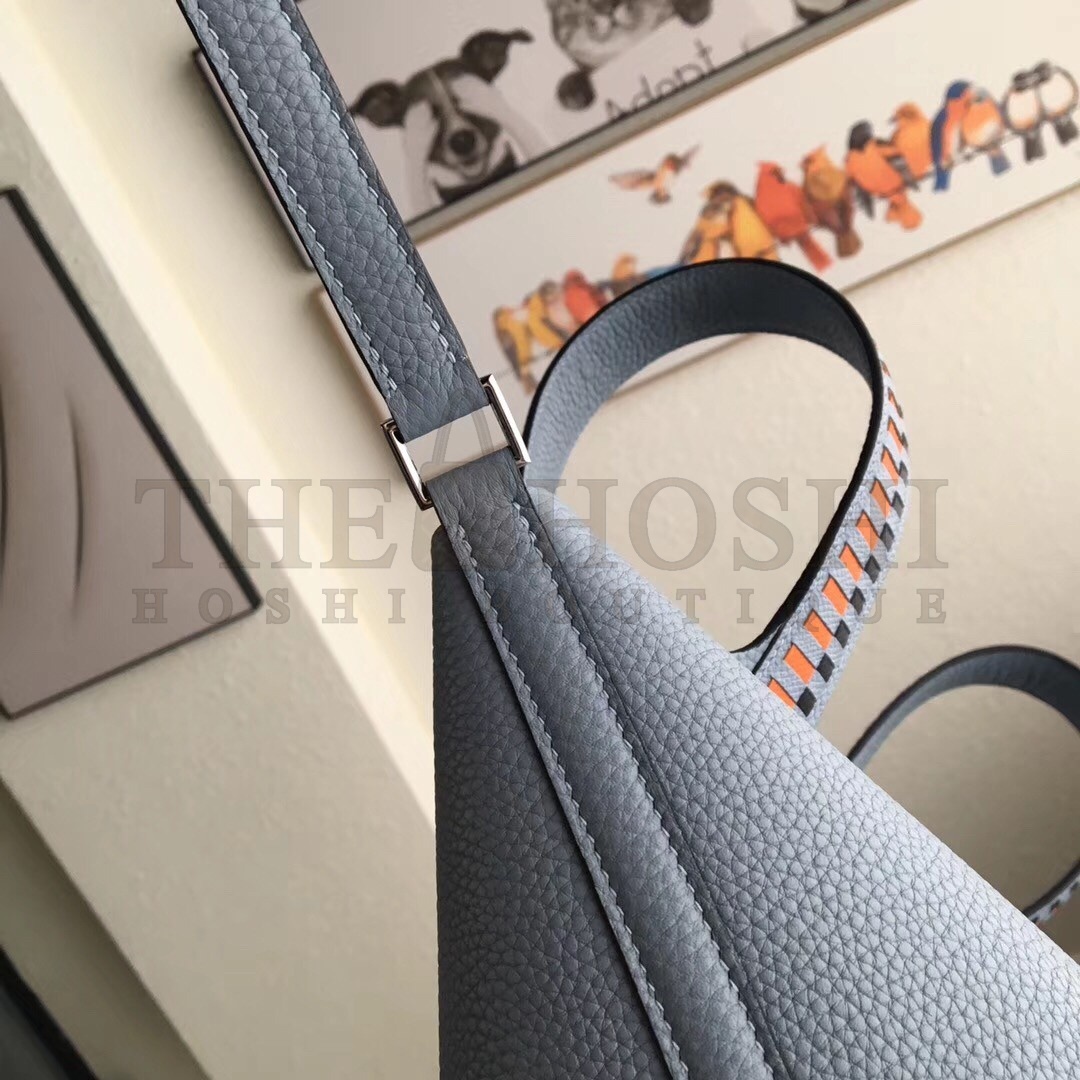 H**me5 Blue Lin Picotin Lock 22cm Braided Handle Bag Master Quality
