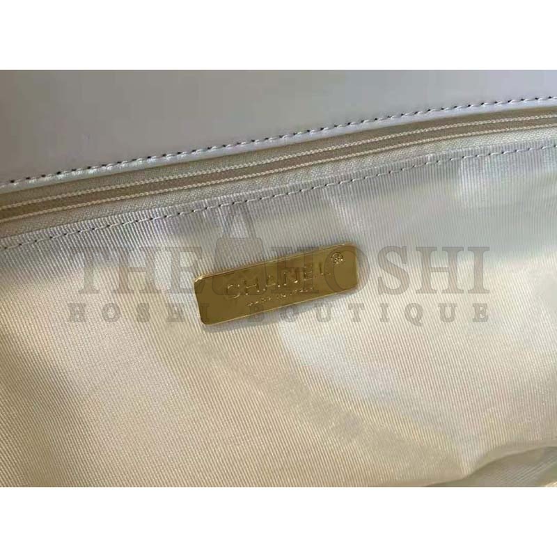 Ch**el Women 19 Large Flap Bag Iridescent Calfskin Gold Silver-Tone &amp; Ruthenium-Finish Metal White Master Quality