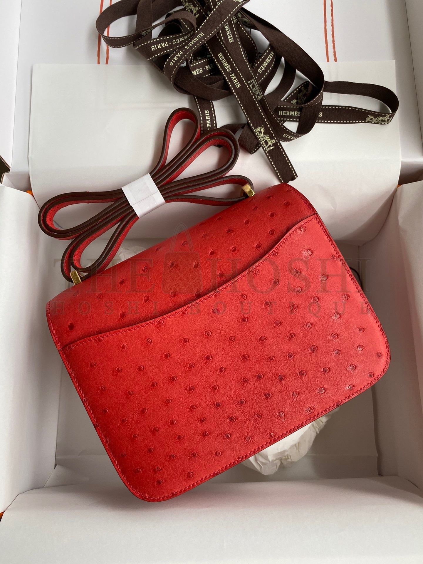 H**me5 Constance 18 Handmade Bag In Red Ostrich Leather Master Quality