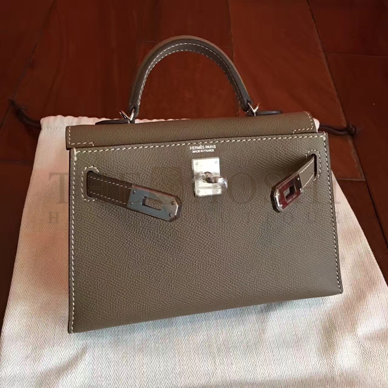H**me5 Taupe Epsom Kelly Mini II Handmade Bag Master Quality