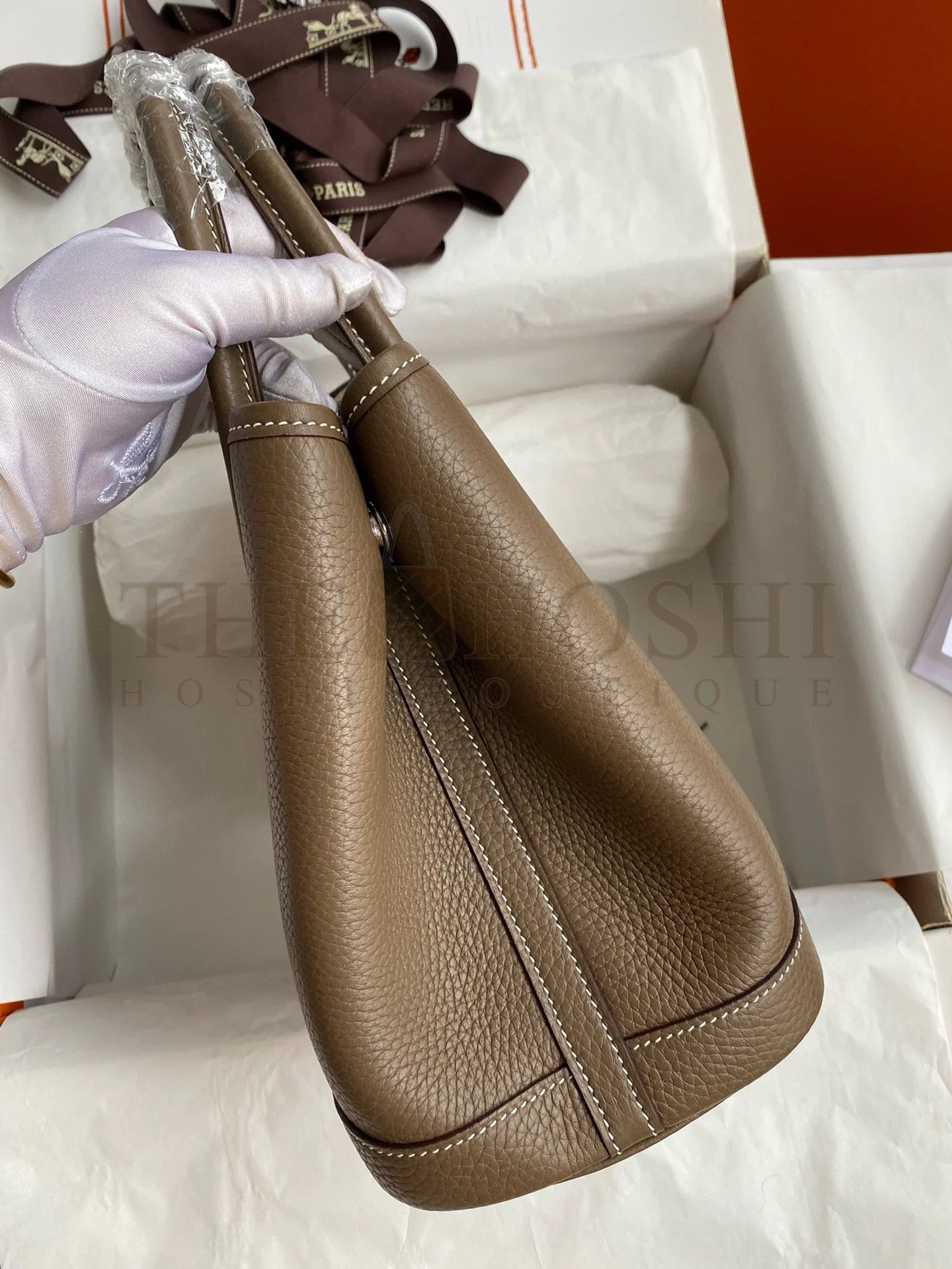 H**me5 Garden Party 30 Handmade Bag in Taupe Clemence Leather Master Quality