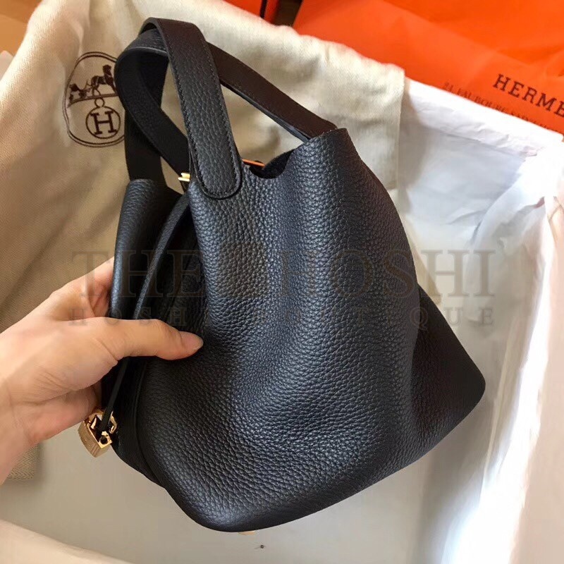 H**me5 Black Picotin Lock MM 22cm Handmade Bag Master Quality