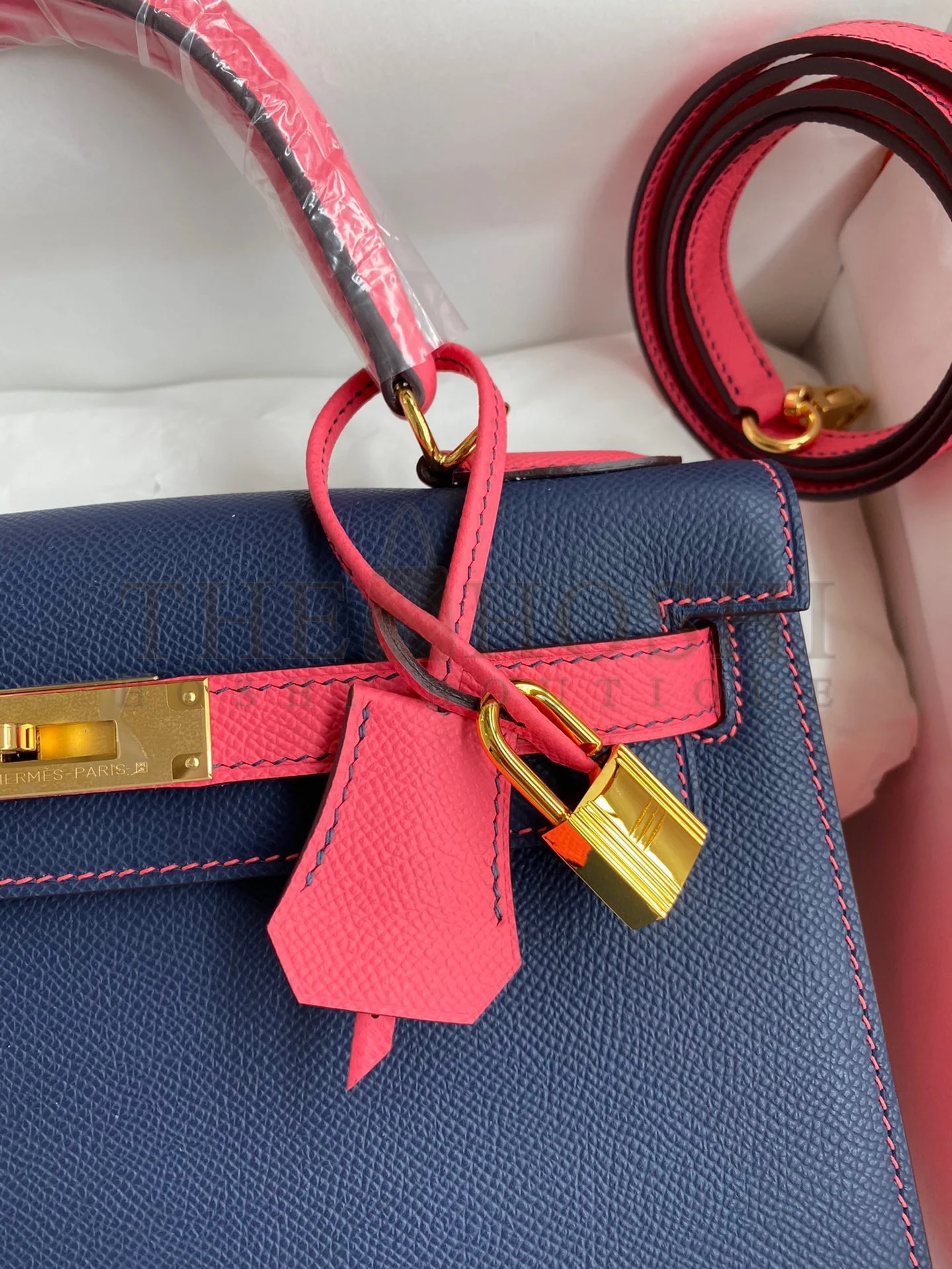 H**me5 Kelly Sellier 28 Bicolor Bag in Blue Saphir and Rose Lipstick Epsom Calfskin Master Quality