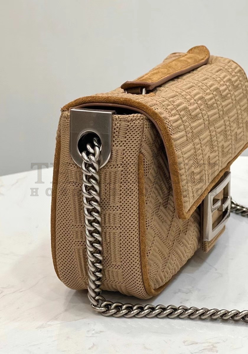 F**di Baguette Chain Midi Bag In Beige FF Fabric Master Quality