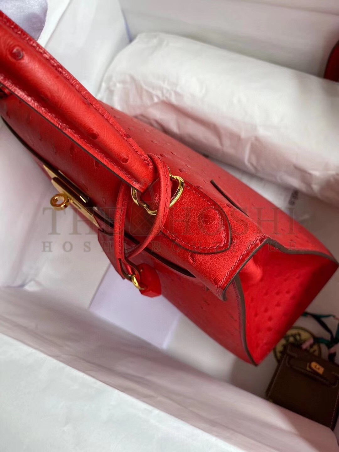 H**me5 Red Ostrich Kelly 28cm Handmade Bag Master Quality