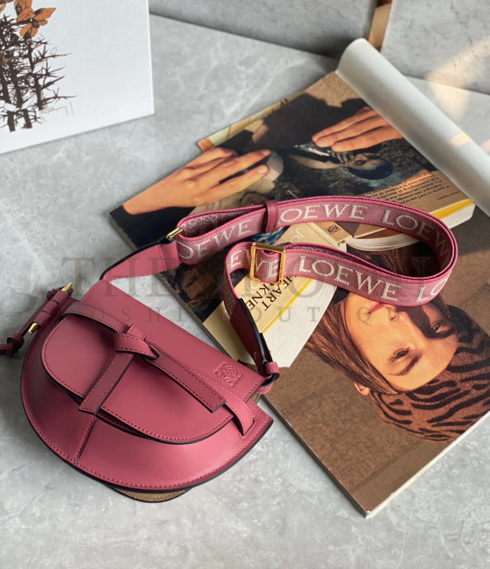 L0ew* Mini Gate Dual Bag In Plumrose Calfskin Master Quality