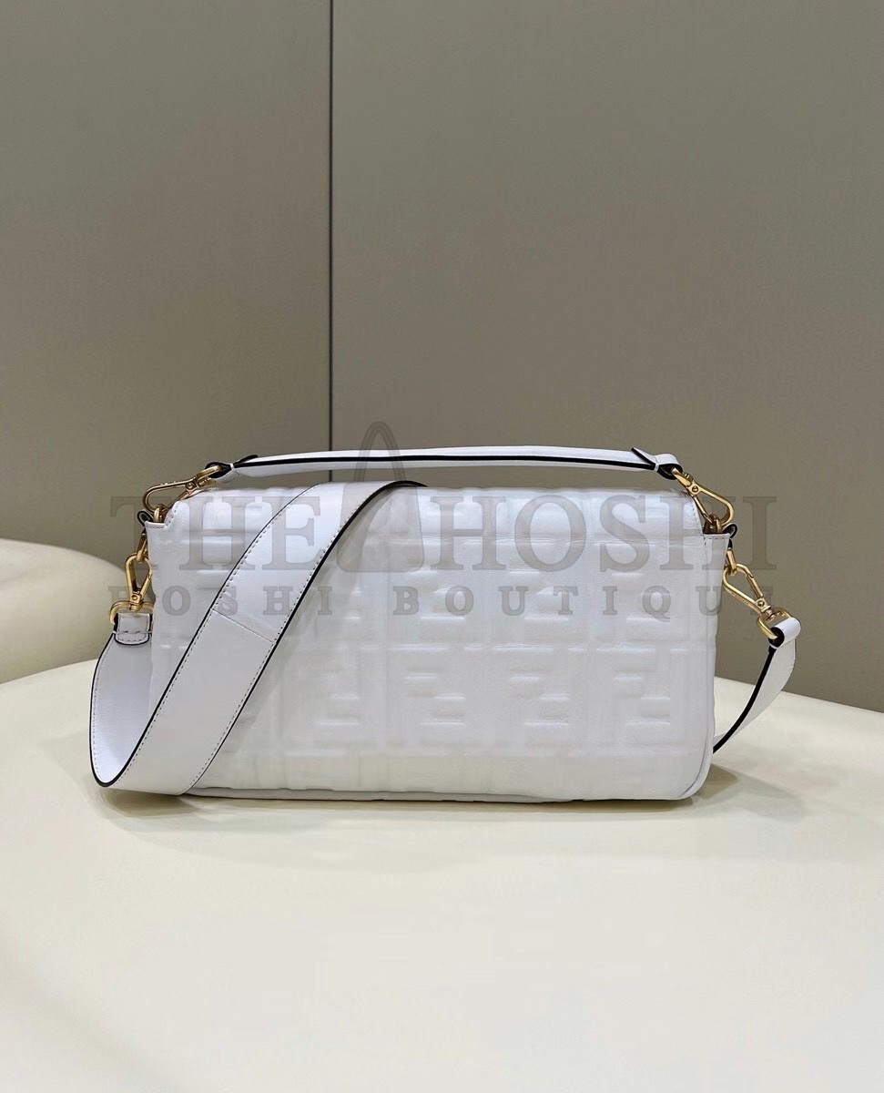 F**di Large Baguette Bag In White FF Nappa Leather Master Quality