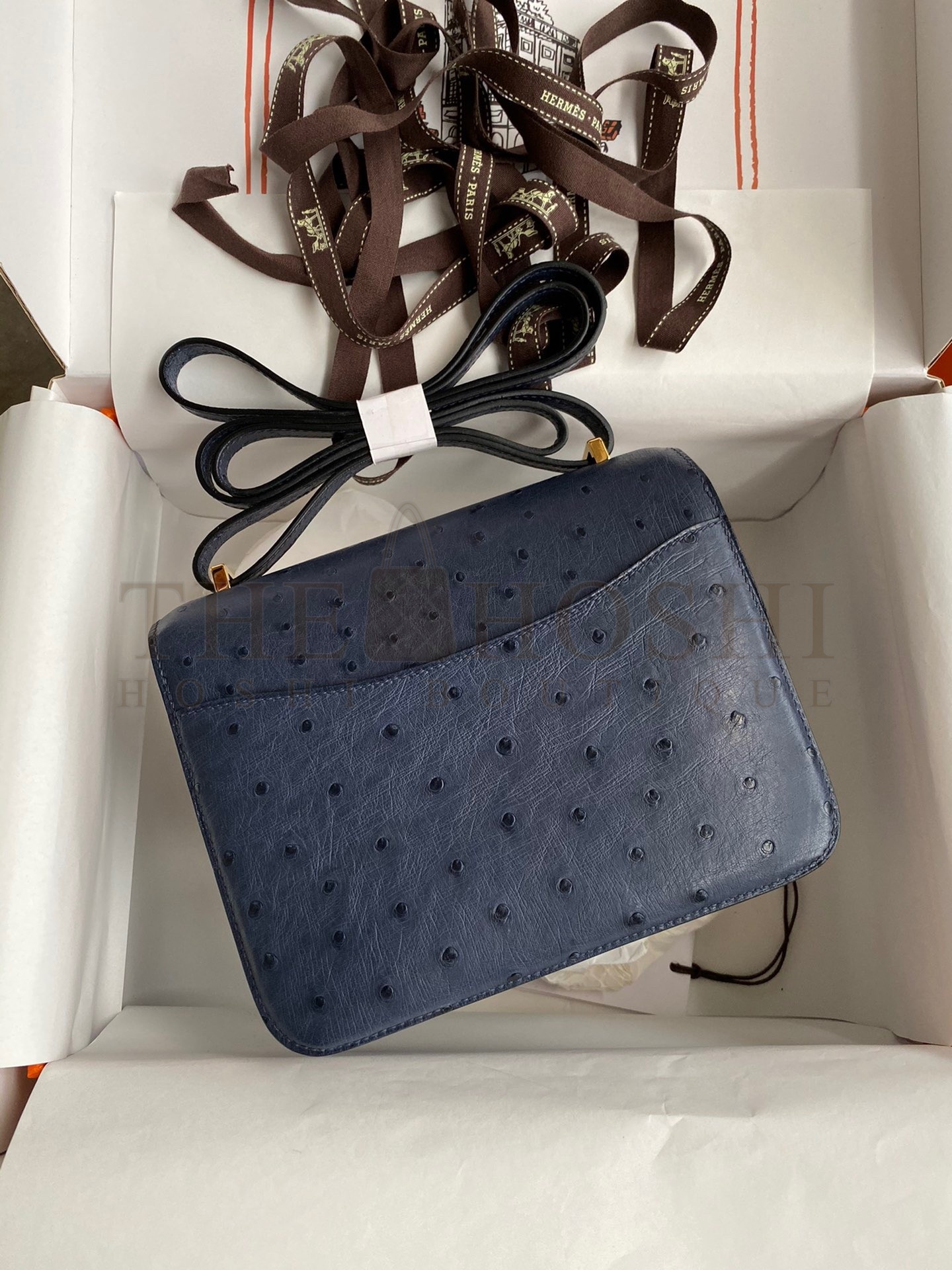 H**me5 Constance 18 Handmade Bag In Blue Iris Ostrich Leather Master Quality