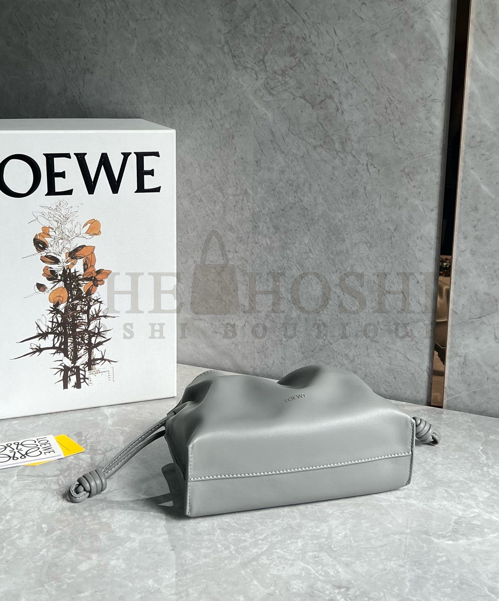 L0ew* Mini Flamenco Clutch Bag in Pearl Grey Nappa Calfskin Master Quality