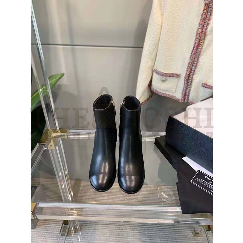 Ch**el Women Ankle Boots Calfskin Black 6.5 cm 2.6 in Heel Master Quality
