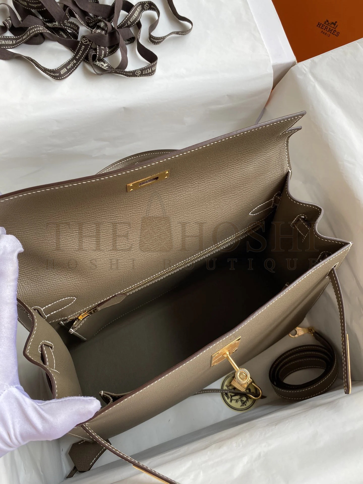 H**me5 Kelly Sellier 32 Handmade Bag In Taupe Epsom Calfskin Master Quality