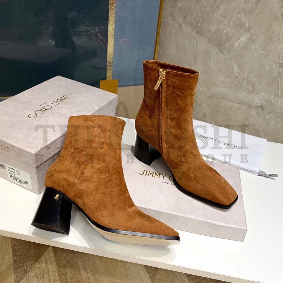 J1m*y Ch00 Bryelle 65mm Ankle Boots In Brown Suede Master Quality