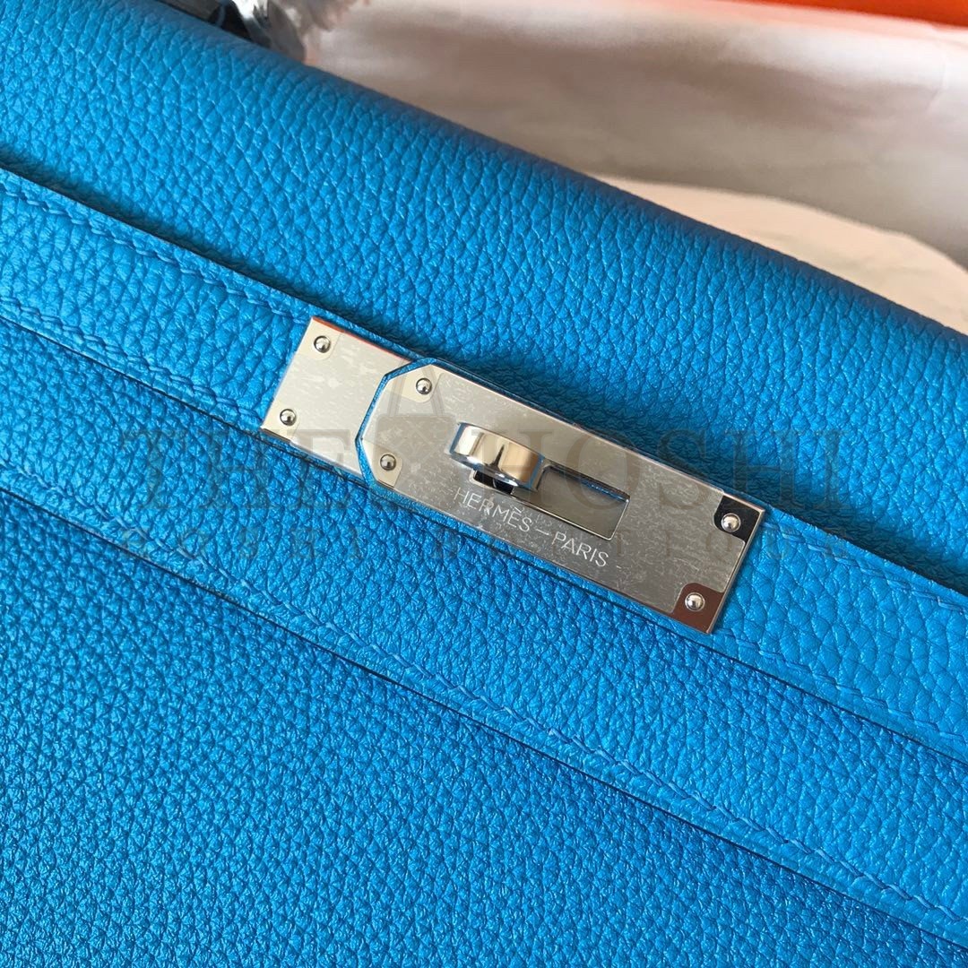 H**me5 Kelly Retourne 28 Handmade Bag In Blue Zanzibar Clemence Leather Master Quality