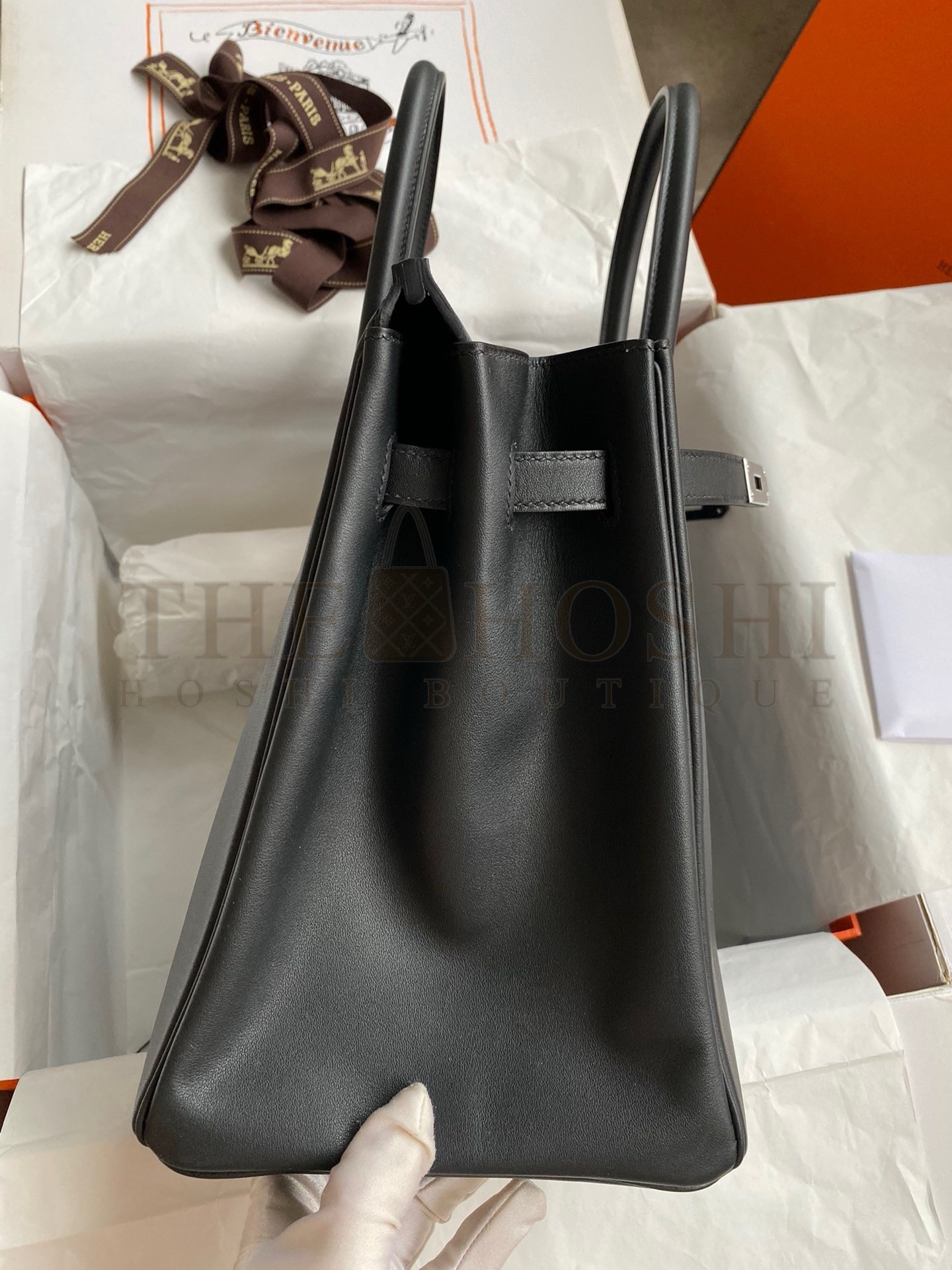 H**me5 Birkin 35 Retourne Handmade Bag in Black Swift Leather Master Quality