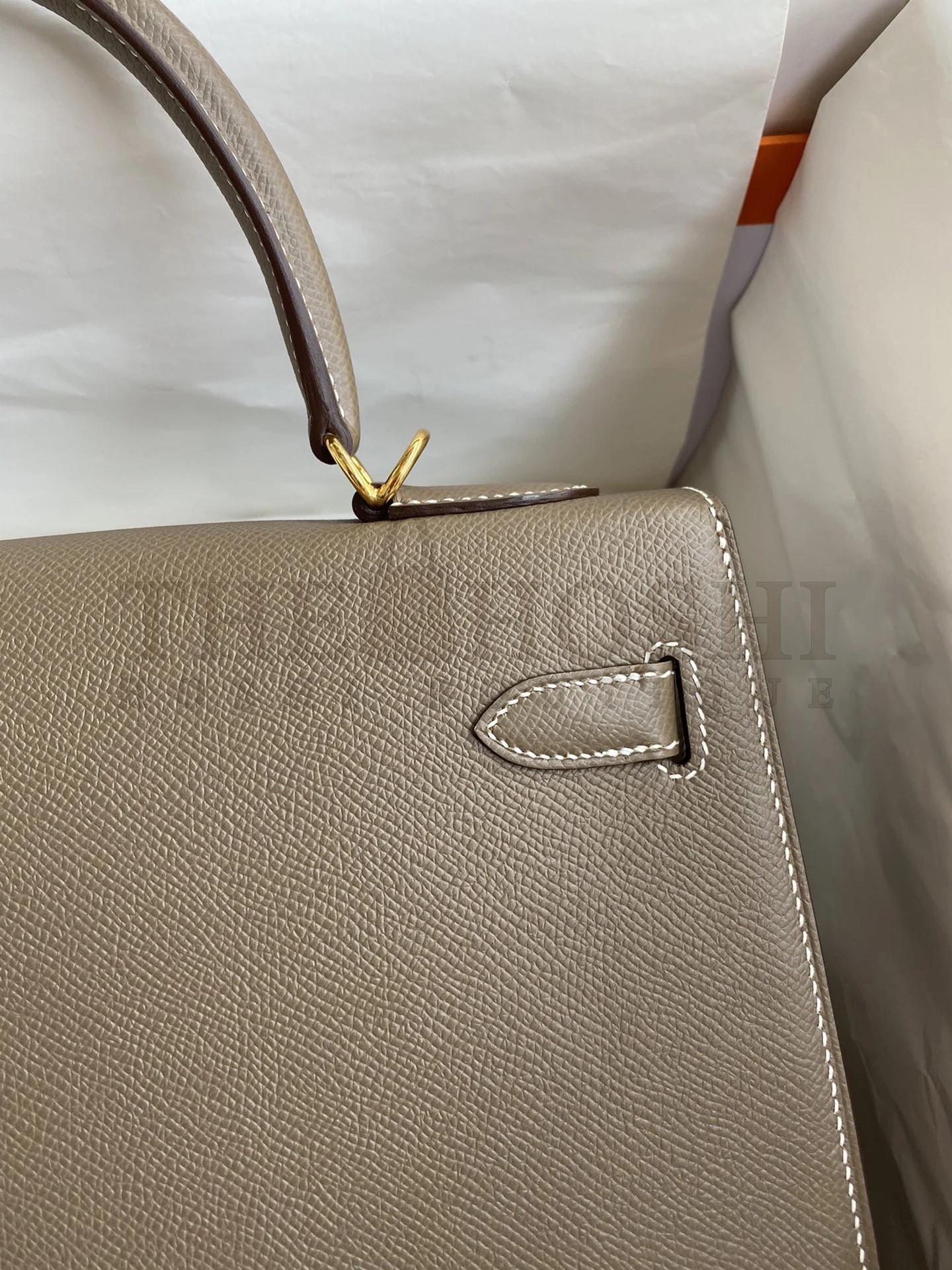 H**me5 Kelly Sellier 32 Handmade Bag In Taupe Epsom Calfskin Master Quality