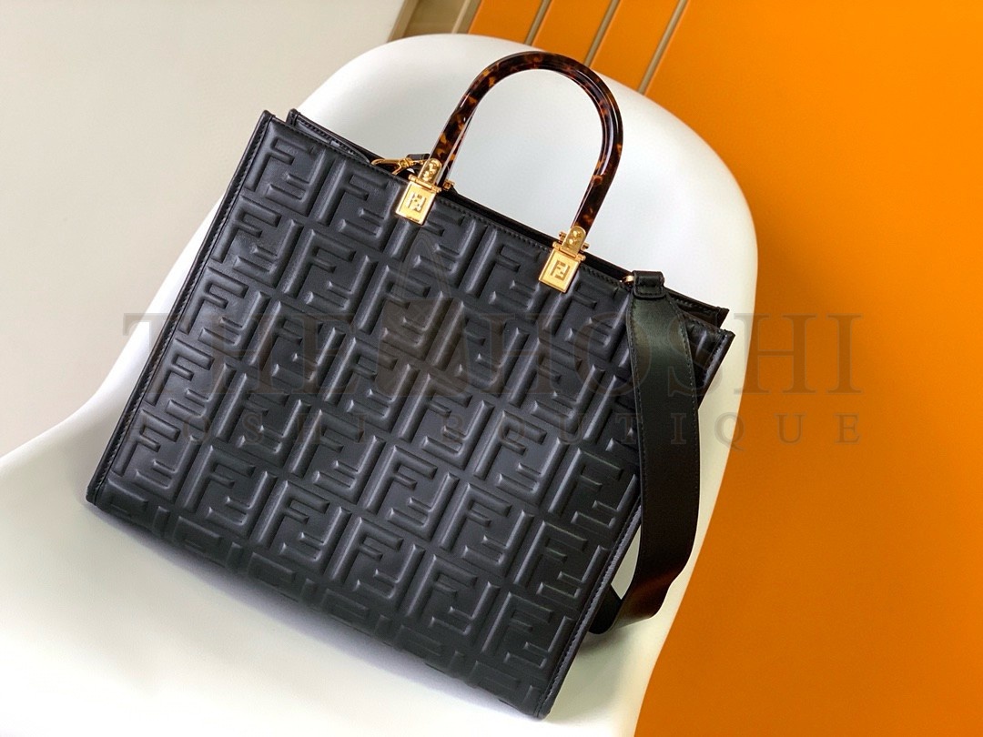 F**di Sunshine Medium Tote Bag In Black FF Calfskin Master Quality