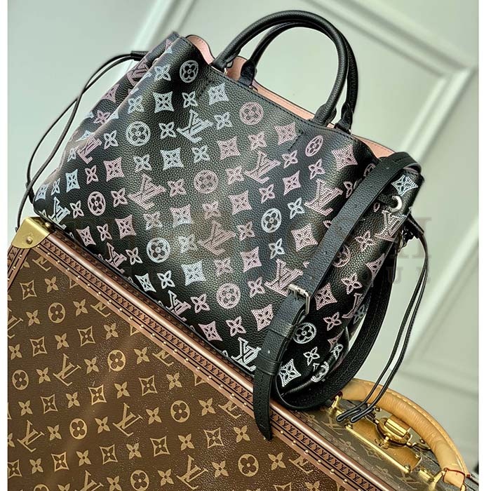 L0vis Vvtt0n LV Women Bella Tote Black Perforated Mahina Calf Leather Master Quality