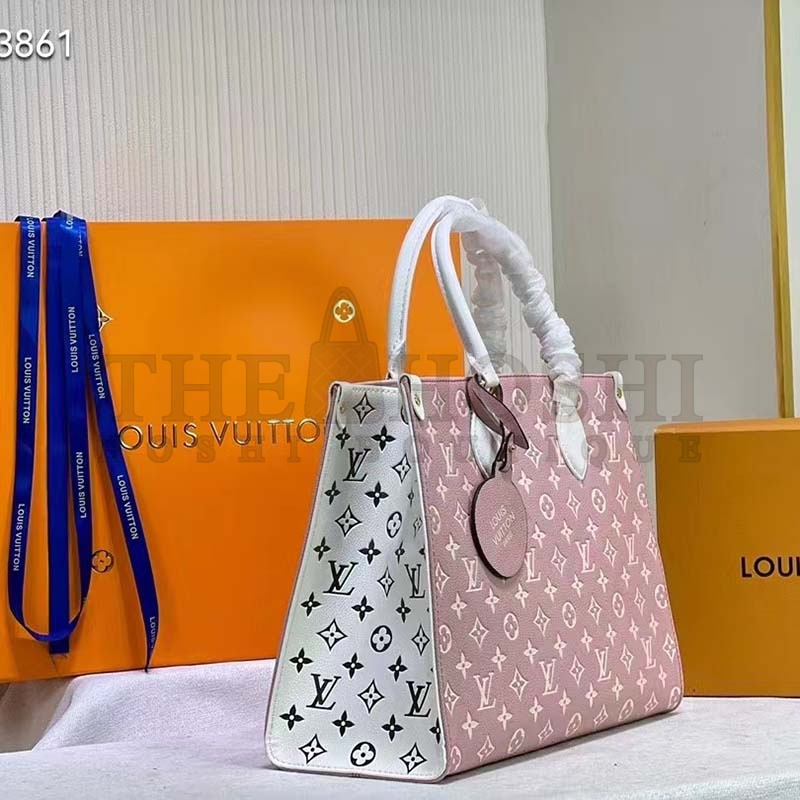L0vis Vvtt0n LV Women OnTheGo MM Tote Bag Pink Printed Embossed Grained Cowhide Master Quality